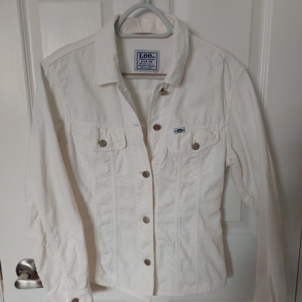 Lee White Denim  Women's Jean Rider Style Jacket Size 95 US M Vintage Sanforized